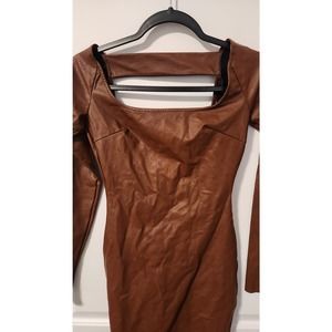 NWT Naked Wardrobe faux leather mini bodycon long sleeve back cutout Size XS